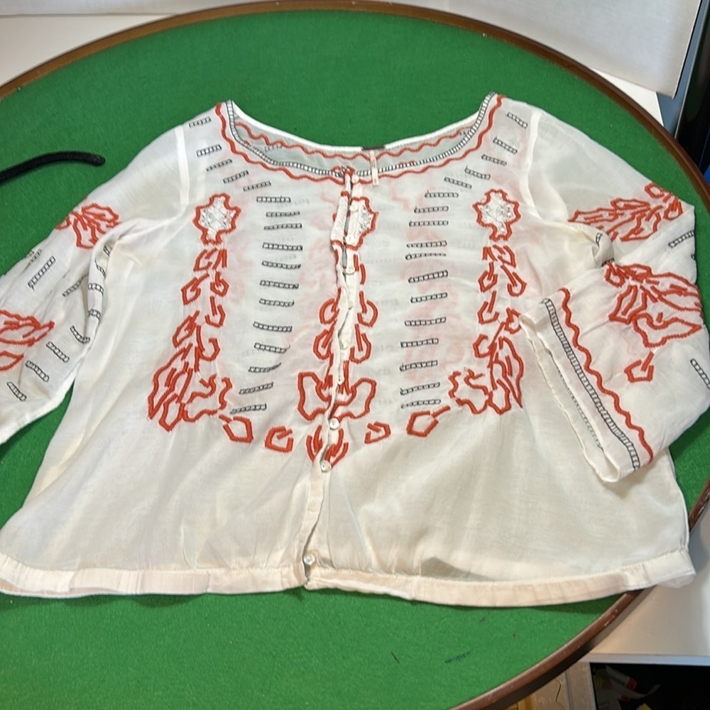 FREE PEOPLE EMBROILED CROCHET DETAIL BOHO HIDDEN BUTTONS CLOSURE BLOUSE TOP SZ M - Picture 9 of 15